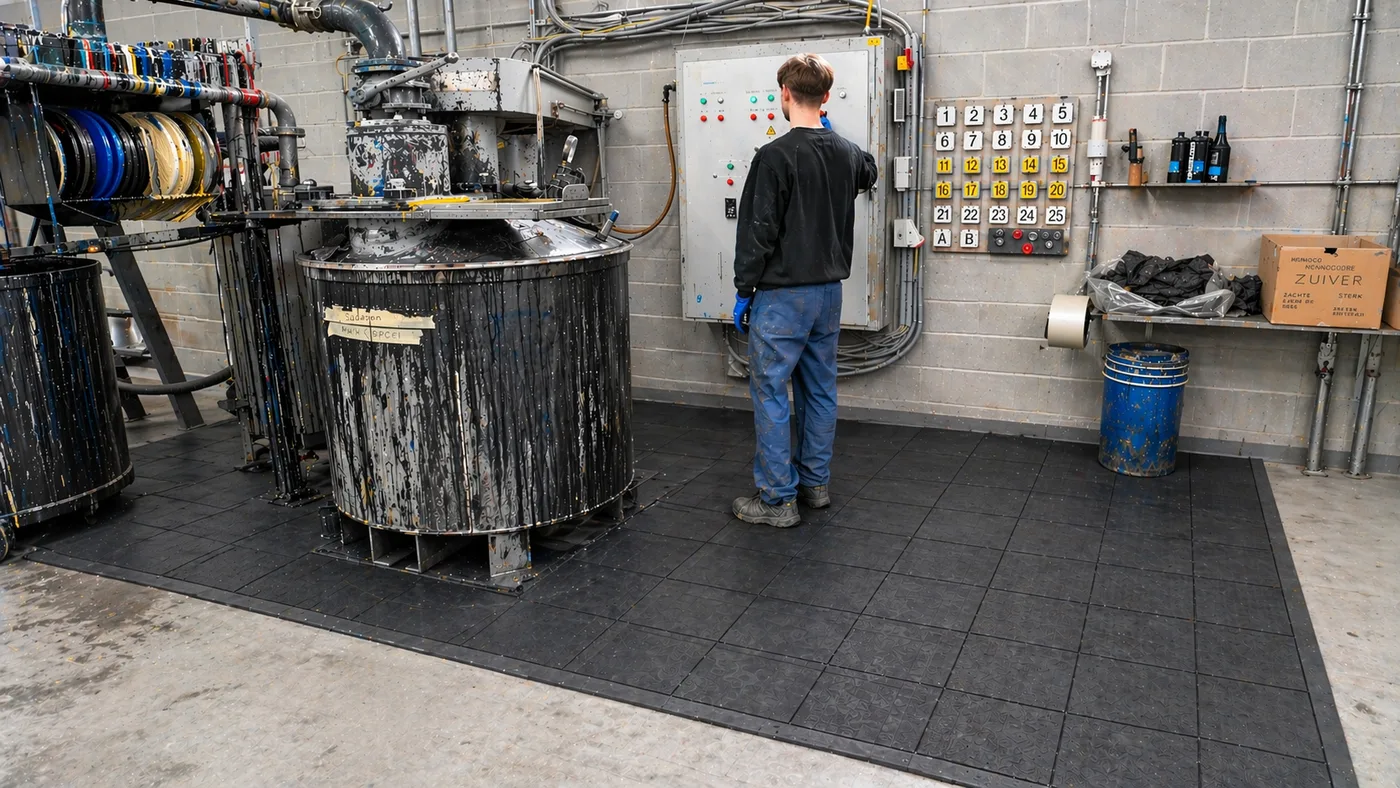 M-Lock heavy duty tiles covering a large industrial standing zone